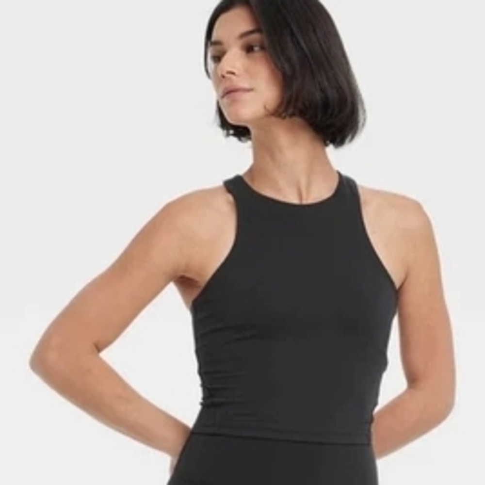 All in Motion Women's Small black Everyday Soft HiSleek Black High-Neck Crop Top
